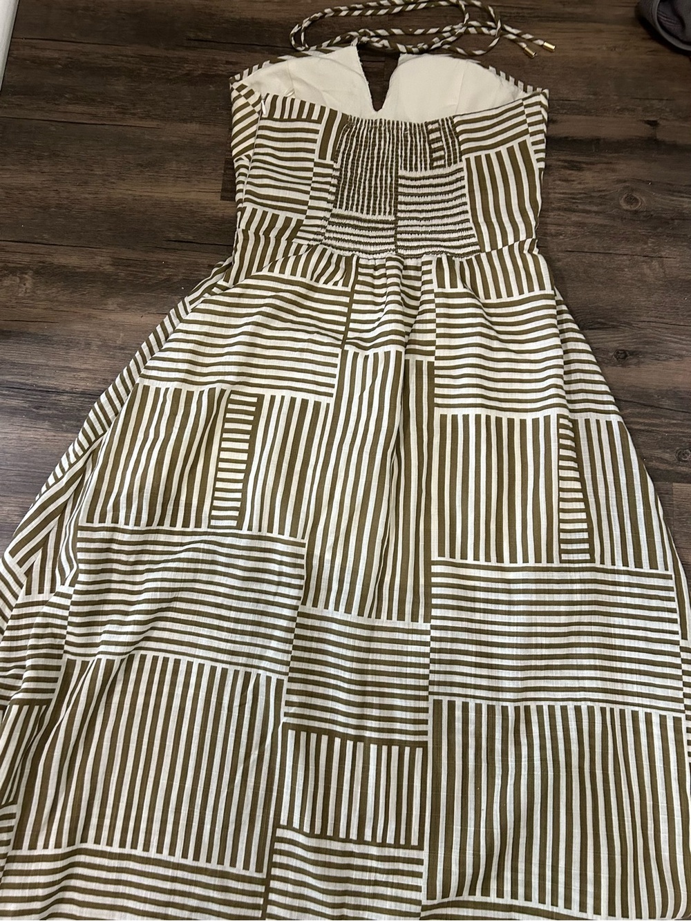 Together Olive and White Striped Maxi Dress with Spaghetti Straps - Picture 3 of 4